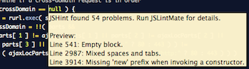 Screenshot of a JSLintMate tooltip